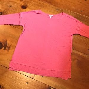 BORDEAUX XS Coral Ribbed Knit Blouse Raw Seams